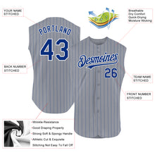 Load image into Gallery viewer, Custom Gray Royal Pinstripe White Authentic Sleeveless Baseball Jersey

