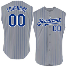 Load image into Gallery viewer, Custom Gray Royal Pinstripe White Authentic Sleeveless Baseball Jersey
