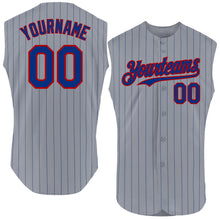 Load image into Gallery viewer, Custom Gray Royal Pinstripe Red Authentic Sleeveless Baseball Jersey
