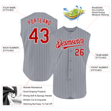 Load image into Gallery viewer, Custom Gray White Pinstripe Red Authentic Sleeveless Baseball Jersey

