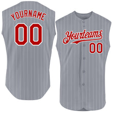 Load image into Gallery viewer, Custom Gray White Pinstripe Red Authentic Sleeveless Baseball Jersey
