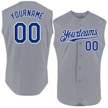 Load image into Gallery viewer, Custom Gray Royal-White Authentic Sleeveless Baseball Jersey
