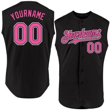 Custom Black Pink-White Authentic Sleeveless Baseball Jersey