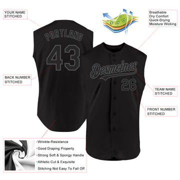 Custom Black Steel Gray Authentic Sleeveless Baseball Jersey
