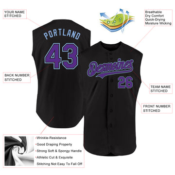 Custom Black Purple-Light Blue Authentic Sleeveless Baseball Jersey