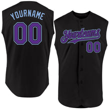 Load image into Gallery viewer, Custom Black Purple-Light Blue Authentic Sleeveless Baseball Jersey
