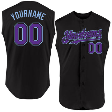 Custom Black Purple-Light Blue Authentic Sleeveless Baseball Jersey