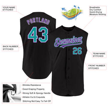 Custom Black Teal-Purple Authentic Sleeveless Baseball Jersey