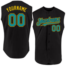 Load image into Gallery viewer, Custom Black Teal-Yellow Authentic Sleeveless Baseball Jersey
