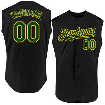 Custom Black Green-Yellow Authentic Sleeveless Baseball Jersey