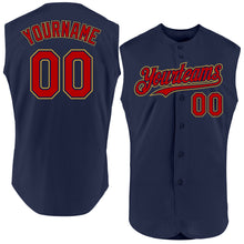 Load image into Gallery viewer, Custom Navy Red-Old Gold Authentic Sleeveless Baseball Jersey
