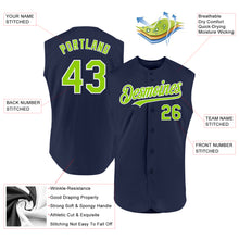 Load image into Gallery viewer, Custom Navy Neon Green-White Authentic Sleeveless Baseball Jersey
