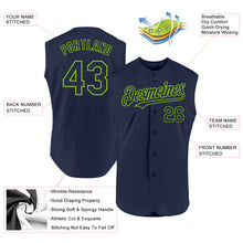 Load image into Gallery viewer, Custom Navy Neon Green Authentic Sleeveless Baseball Jersey
