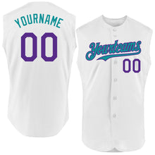 Load image into Gallery viewer, Custom White Purple-Teal Authentic Sleeveless Baseball Jersey
