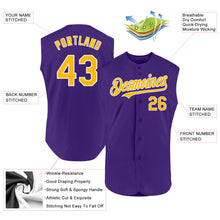 Load image into Gallery viewer, Custom Purple Gold-White Authentic Sleeveless Baseball Jersey
