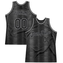 Load image into Gallery viewer, Custom Black Snakeskin Black-Gray 3D Pattern Design Authentic Basketball Jersey
