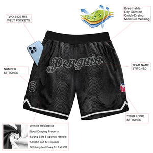 Custom Black Snakeskin Black-Gray 3D Pattern Design Authentic Basketball Shorts