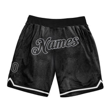 Load image into Gallery viewer, Custom Black Snakeskin Black-Gray 3D Pattern Design Authentic Basketball Shorts
