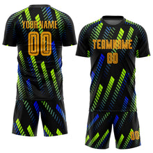 Load image into Gallery viewer, Custom Black Gold-Neon Green Sublimation Soccer Uniform Jersey
