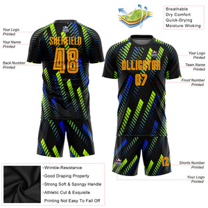 Custom Black Gold-Neon Green Sublimation Soccer Uniform Jersey