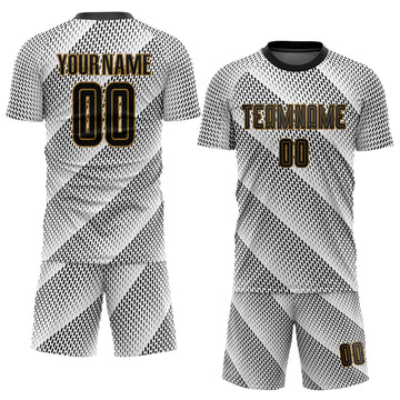 Custom White Black-Old Gold Sublimation Soccer Uniform Jersey