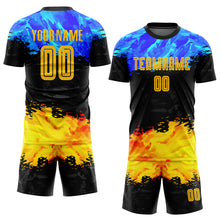 Load image into Gallery viewer, Custom Figure Gold-Royal Sublimation Soccer Uniform Jersey
