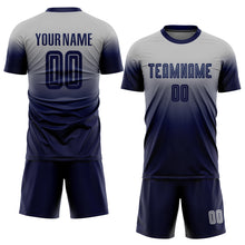Load image into Gallery viewer, Custom Gray Navy Sublimation Fade Fashion Soccer Uniform Jersey
