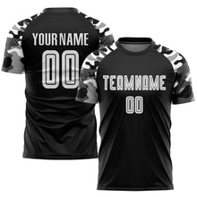 Load image into Gallery viewer, Custom Black White-Camo Sublimation Soccer Uniform Jersey
