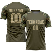 Load image into Gallery viewer, Custom Olive Vegas Gold-Camo Sublimation Salute To Service Soccer Uniform Jersey
