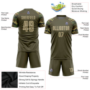 Custom Olive Vegas Gold-Camo Sublimation Salute To Service Soccer Uniform Jersey