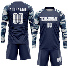 Load image into Gallery viewer, Custom Navy White-Camo Sublimation Soccer Uniform Jersey
