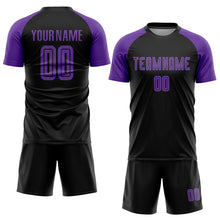Load image into Gallery viewer, Custom Black Purple Sublimation Soccer Uniform Jersey
