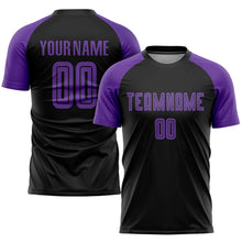 Load image into Gallery viewer, Custom Black Purple Sublimation Soccer Uniform Jersey
