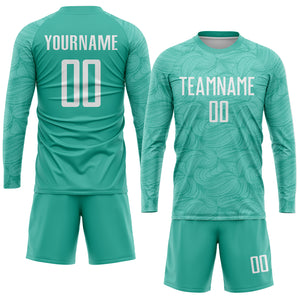 Custom Aqua White Sublimation Soccer Uniform Jersey