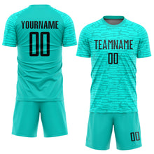 Load image into Gallery viewer, Custom Aqua Black Sublimation Soccer Uniform Jersey
