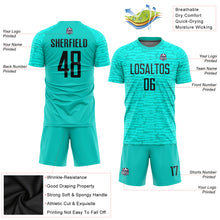 Load image into Gallery viewer, Custom Aqua Black Sublimation Soccer Uniform Jersey
