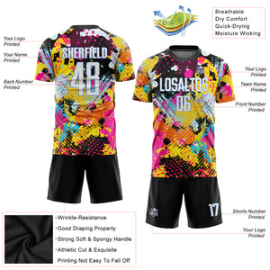 Custom Graffiti Pattern White-Light Blue Sublimation Soccer Uniform Jersey