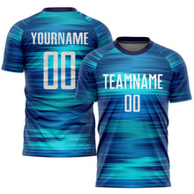 Load image into Gallery viewer, Custom Light Blue White-US Navy Blue Sublimation Soccer Uniform Jersey

