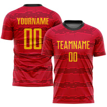 Load image into Gallery viewer, Custom Red Gold-Black Sublimation Soccer Uniform Jersey

