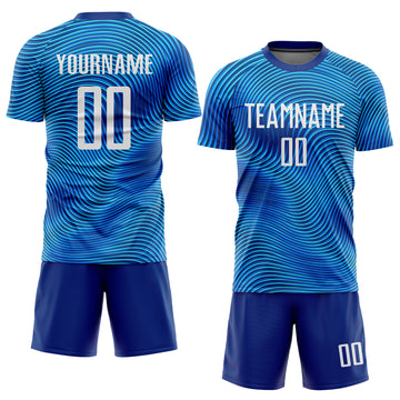 Custom Light Blue White-Royal Sublimation Soccer Uniform Jersey