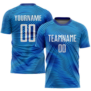 Custom Light Blue White-Royal Sublimation Soccer Uniform Jersey