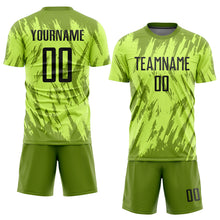 Load image into Gallery viewer, Custom Neon Green Black-Olive Sublimation Soccer Uniform Jersey
