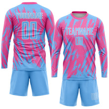 Load image into Gallery viewer, Custom Pink Light Blue-White Sublimation Soccer Uniform Jersey
