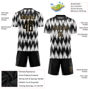 Custom White Black-Old Gold Sublimation Soccer Uniform Jersey