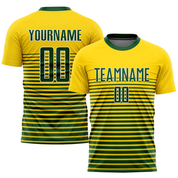 Custom Gold Green-White Sublimation Soccer Uniform Jersey