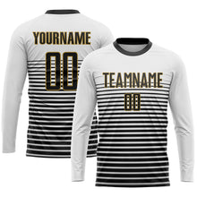 Load image into Gallery viewer, Custom White Black-Old Gold Sublimation Soccer Uniform Jersey
