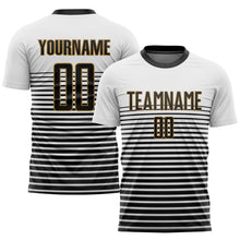 Load image into Gallery viewer, Custom White Black-Old Gold Sublimation Soccer Uniform Jersey
