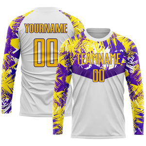 Custom White Gold-Purple Sublimation Soccer Uniform Jersey