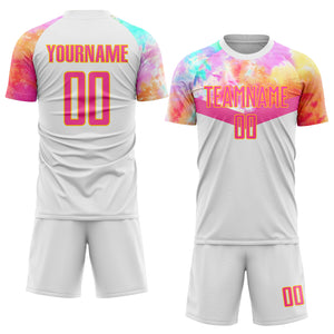 Custom White Pink-Gold Sublimation Soccer Uniform Jersey