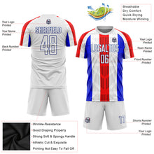 Load image into Gallery viewer, Custom White White-Royal Sublimation Soccer Uniform Jersey
